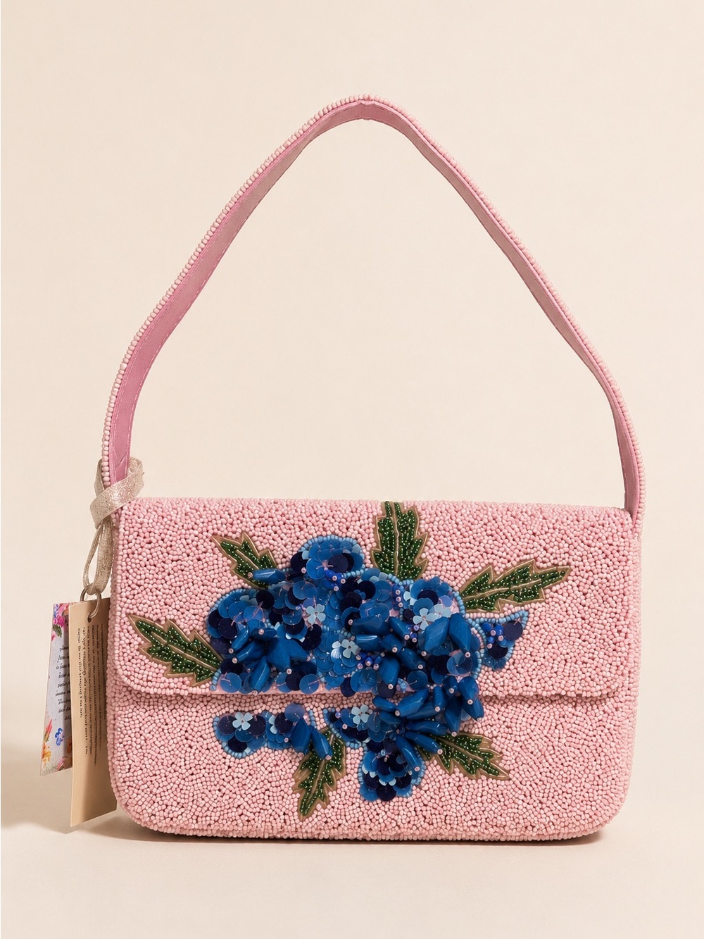 Viral Pink Hydrangea Beaded Shoulder Bag NWT